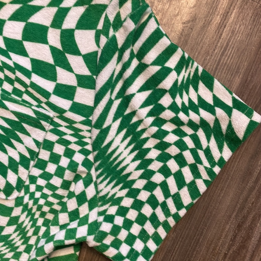 Rue+ Green And White Patterned Collared Button Do… - image 6